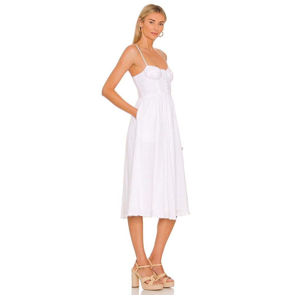 ASTR the Label White Linen Ferreira Smocked Gauze Midi Dress M‎ Cottagecore Chic